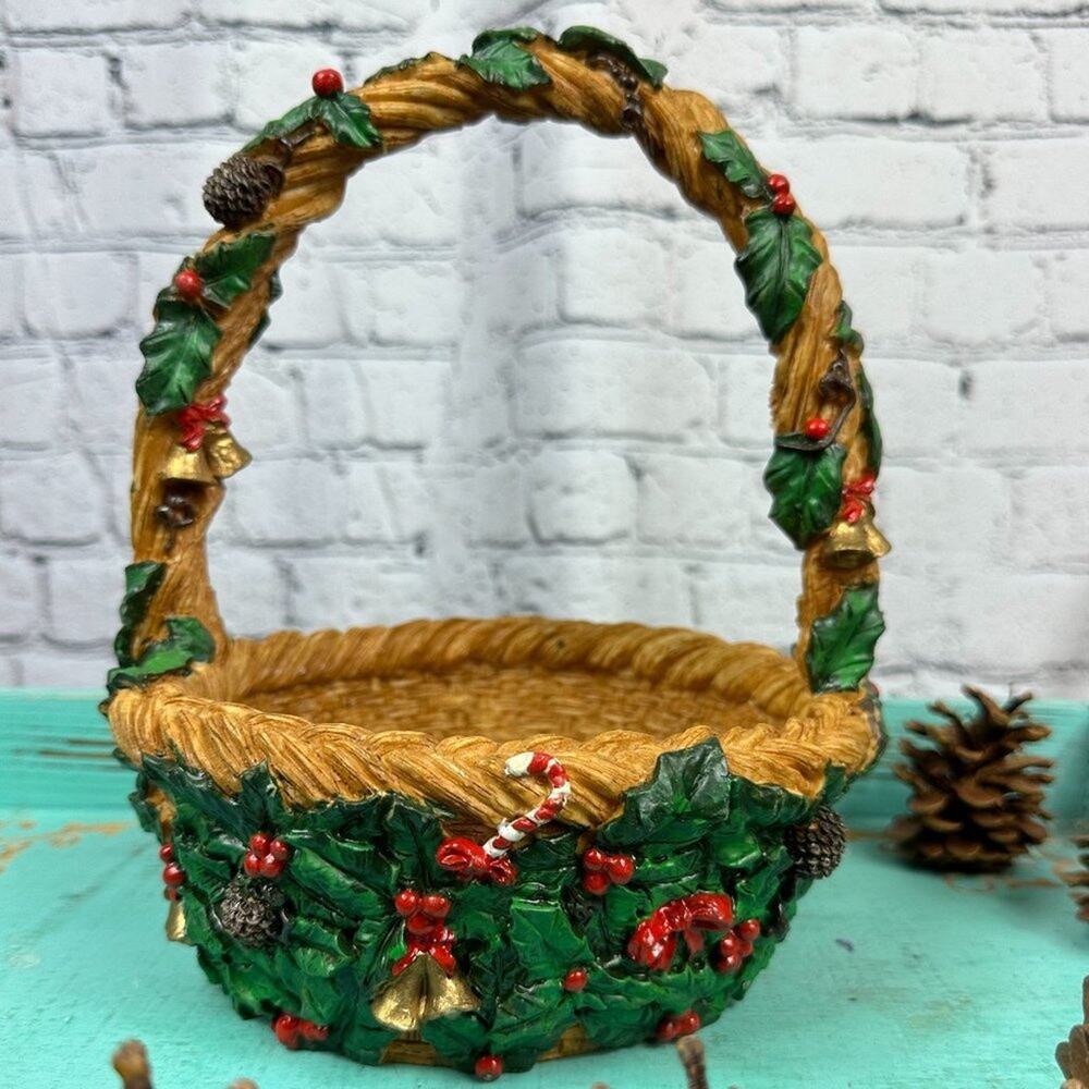 Holly Basket Berries Pine Cones Ceramic Christmas Around the World - RARE